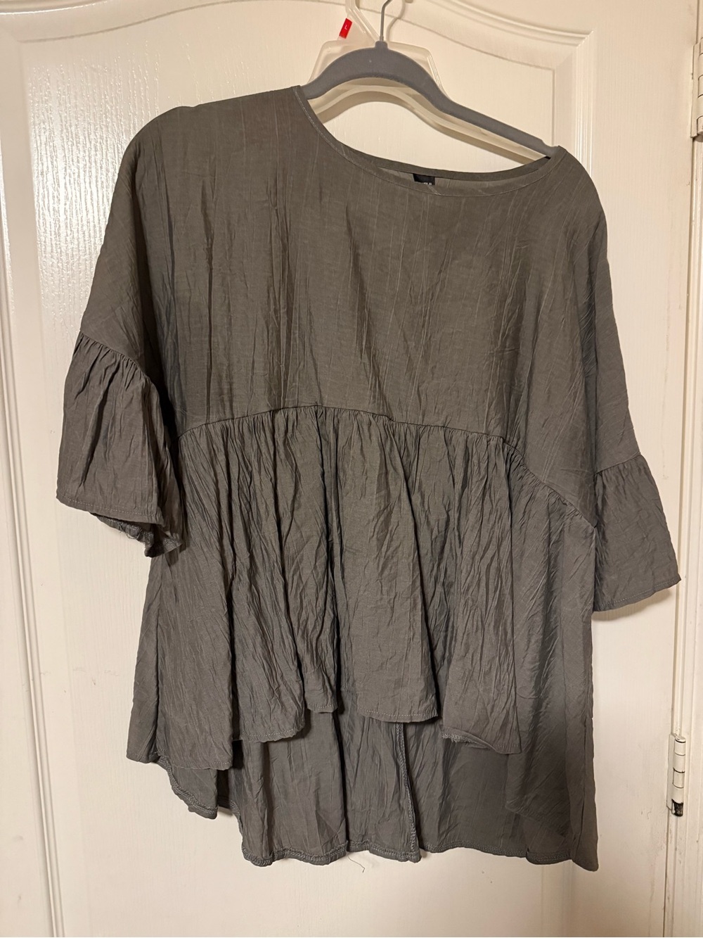 SHEIN Gray Tiered Ruffle Peplum Blouse